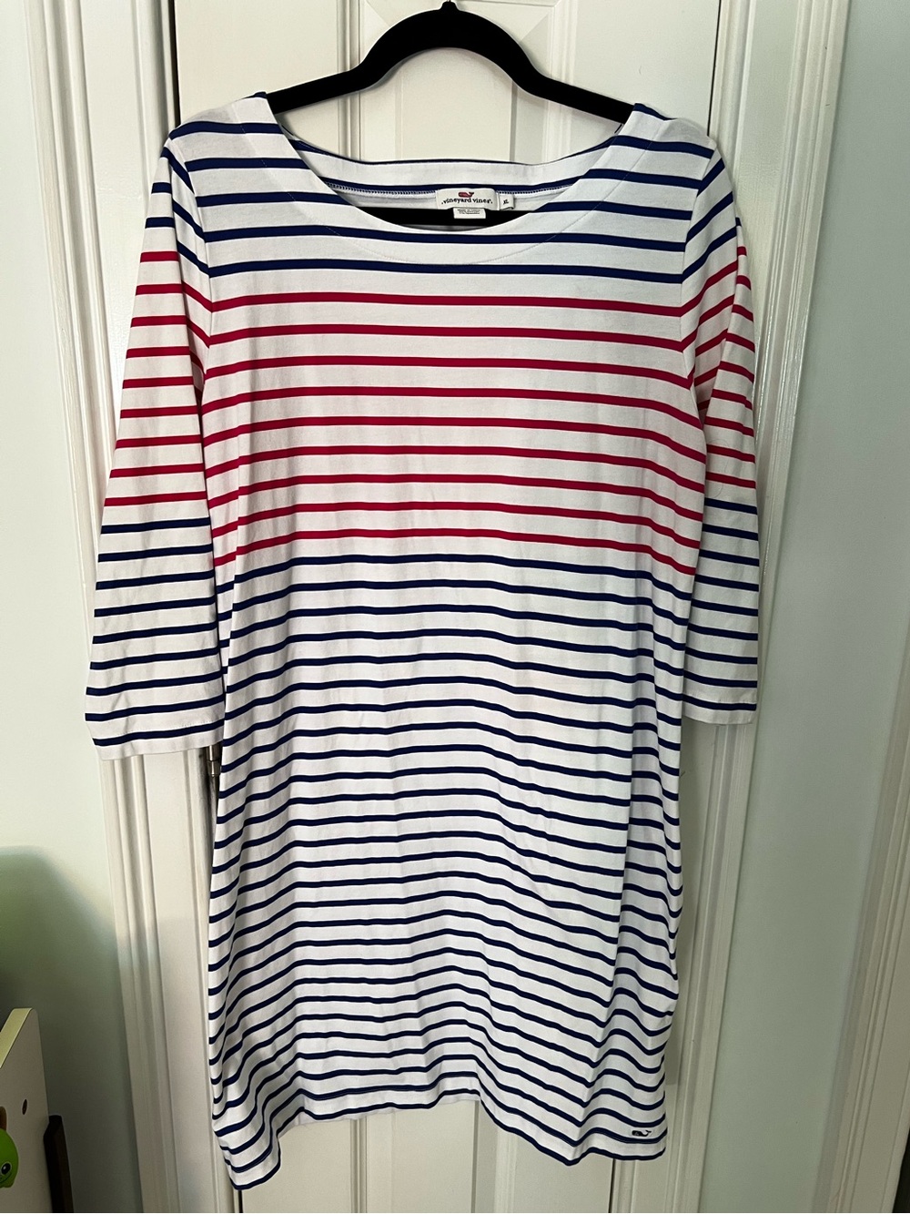 Vineyard Vines PINK & Navy Striped Midi Boatneck Dress